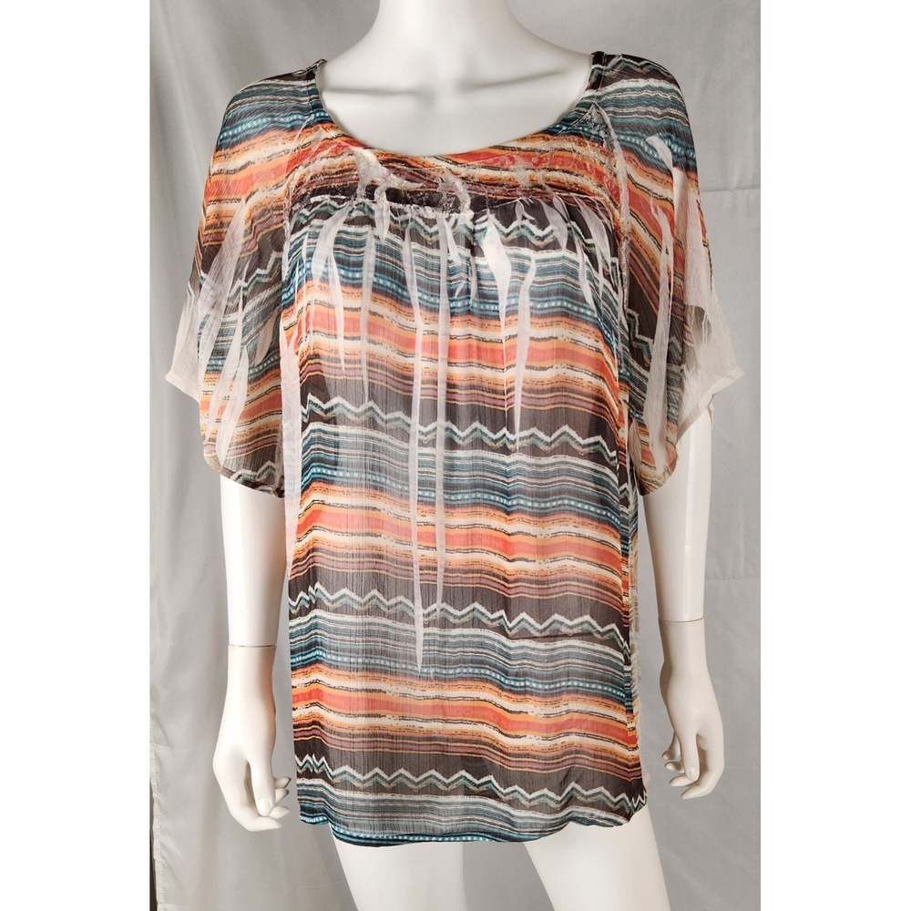 Maurices Sheer Zigzag Southwest Flutter Sleeve Blouse 1X